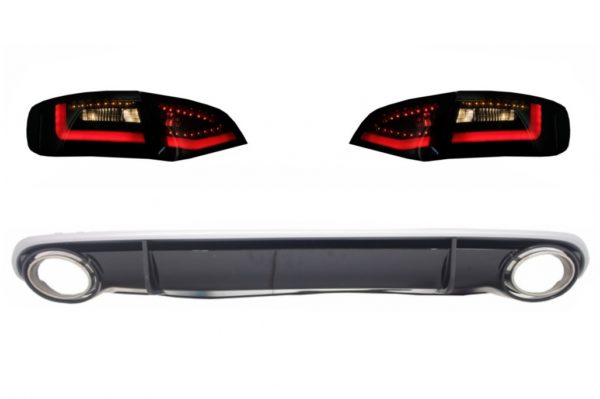 Bakre Bumper Valance Diffuser & Eksosspisser med LED-baklys Dynamic Black/Smoke egnet for AUDI A4 B8 Avant Pre Facelift (2007-2011) RS4 Design |