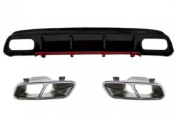 Bakre støtfangervalsdiffuser med eksospottespisser Krom egnet for Mercedes W176 A-klasse (2012-2018) A45 Facelift Design Red Edition