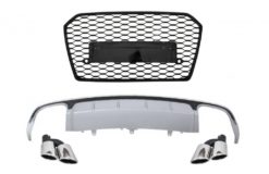 Bakre støtfanger valance diffuser med eksospottespisser og gitter egnet for Audi A6 4G Facelift (2015-2018) Limousine Avant RS6 Design