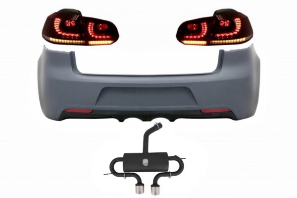 Bakre støtfanger med eksosanlegg og baklys Full LED egnet for VW Golf VI (2008-2013) R20 Design Dynamic Sequential Turning Light (LHD og RHD) |