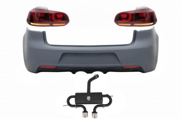 Bakre støtfanger med eksosanlegg og baklys Full LED-blinklys Static Red Smoke egnet for VW Golf VI (2008-2013) R20 Design