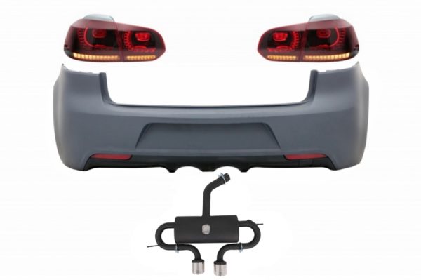 Bakre støtfanger med eksosanlegg og baklys Full LED egnet for VW Golf 6 VI (2008-2013) R20 Design Red Cherry med sekvensielle dynamiske svinglys (LHD og RHD) |