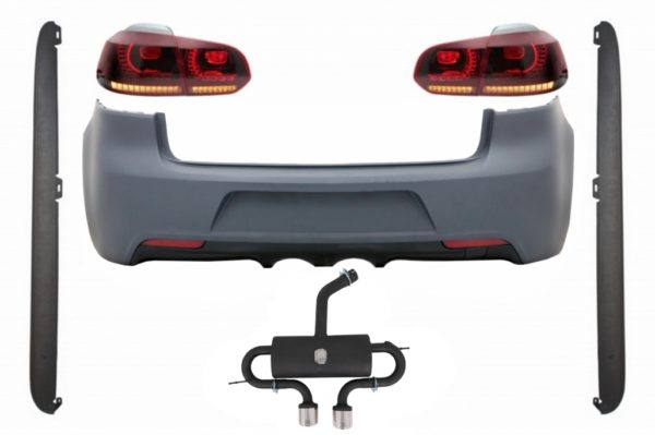 Bakre støtfanger med eksosanlegg egnet for VW Golf VI (2008-2013) Sideskjørt og baklykter Full LED-blinklys Static Red Smoke R20 Design |