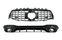 Bakre diffuser og eksosspisser sølv med frontgitter krom egnet for Mercedes CLA X118 Shooting Brake C118 Coupe Sport Line (2019-up) CLA35 GT-R Design