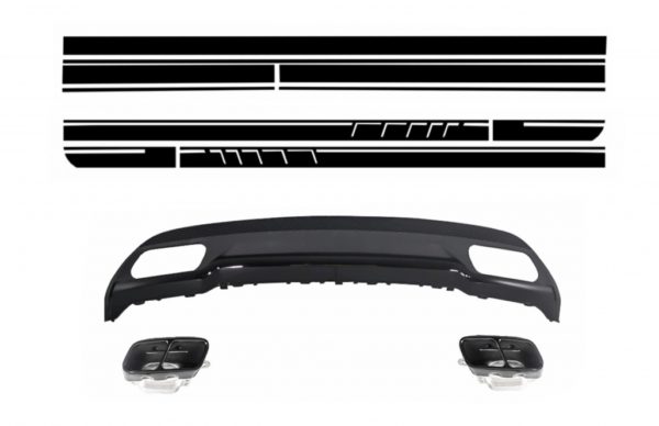 Bakre diffuser og eksosspisser Utløpspakke Svart for Mercedes A-Klasse W176 (2012-up) med Sidedekaler Klistremerke Vinyl Matt Svart |