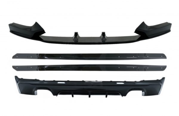Bakre diffusor dobbeltuttak med frontspoilerleppe og sideskjørt Add-on leppeforlengelser egnet for BMW 2-serie F22 F23 (2013-) M Performance Design Piano Black |