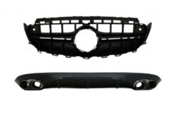 Bakre diffuser og eksosspisser og sentralgitter uten 360-kamera egnet for Mercedes E-klasse C238 A238 AMG Sport Line (2016+) E53 GT-R Design All Black