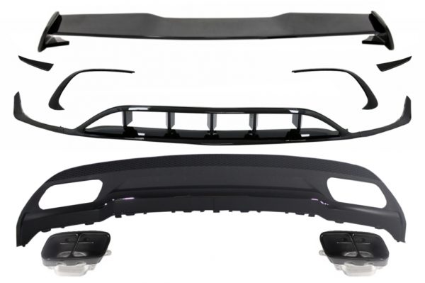 Bakre diffuser og eksosspisser Rør med splitter Finner Aero og takluke Spoiler egnet for MERCEDES A-Klasse W176 (2015-2018) Sport Pack All Black |