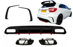 Bakre diffusor med eksospottespisser svart og splitter Finner egnet for Mercedes A-klasse W176 (2012-2018) A45 Facelift Design Red Edition