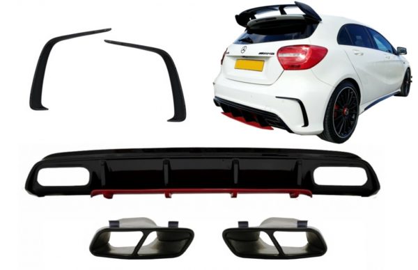 Bakre diffusor med eksospottespisser svart og splitter Finner egnet for Mercedes A-klasse W176 (2012-2018) A45 Facelift Design Red Edition |