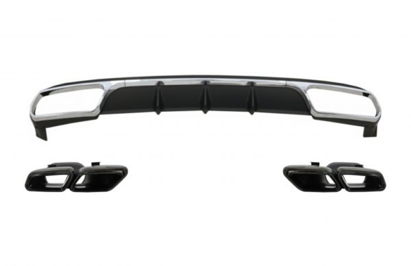 Bakre diffusor med eksospottespisser Svart egnet for Mercedes E-Klasse W212 Facelift (2013-2016) kun Standard støtfanger |