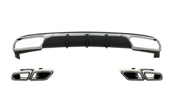 Bakre diffusor med eksospottespisser Krom egnet for Mercedes E-Klasse W212 Facelift (2013-2016) kun Standard støtfanger |