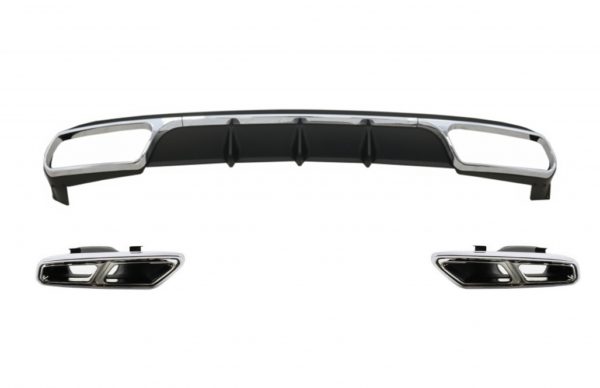 Bakre diffusor med eksospottespisser Krom egnet for Mercedes E-Klasse W212 Facelift (2013-2016) E65 Kun design Standard støtfanger |
