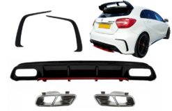 Bakre diffuser med eksospottespisser Krom og splittere Finner egnet for Mercedes A-klasse W176 (2012-2018) A45 Facelift Design Red Edition