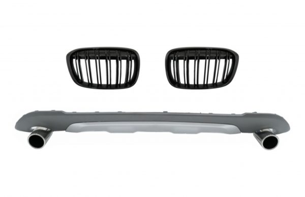 Bakre diffusor med eksospottespisser Eksospakke og sentrale nyregitter Dobbelstripe egnet for BMW X1 SUV F48 (06.2015-2019) M Sport Design |