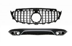 Bakre diffuser med eksosspisser og sentralgitter egnet for Mercedes E-klasse C238 AMG Sport Line (2016+) E53 Design Black Chrome