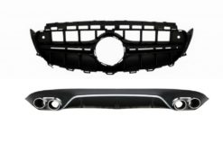Bakre diffuser med eksosspisser og sentralgitter svart uten 360-kamera egnet for Mercedes E-klasse C238 A238 AMG Sport Line (2016+) E53 E63 Design