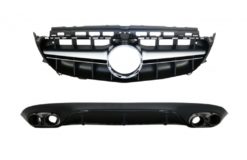 Bakre diffusor med eksosspisser og sentralgitter egnet for Mercedes E-klasse C238 A238 AMG Sport Line (2016+) E53 GT-R Design Svart med krom