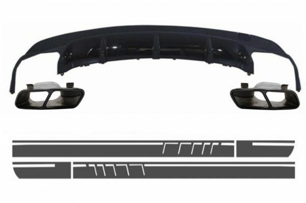 Bakre diffusor med eksosspisser og sidedekaler klistremerke Vinyl mørkegrå egnet for Mercedes CLA W117 (2013-2016) Sport Pack |