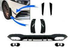 Bakre diffuser med frontventiler og klaffer Sidefinner egnet for Mercedes A-Klasse V177 Sedan (2018-up) kromeksos