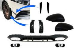 Bakre diffusor med frontsideventiler og klaffer Sidefinner og speildeksel egnet for Mercedes A-Klasse V177 Sedan (2018-up) kromeksos
