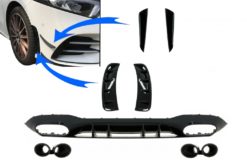Bakre diffusor med frontventiler og klaffer Sidefinner egnet for Mercedes A-Klasse V177 Sedan (2018-up) svart eksos
