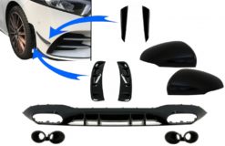 Bakre diffusor med frontventiler og klaffer Sidefinner og speildeksel som passer for Mercedes A-Klasse V177 Sedan (2018-up) svart eksos