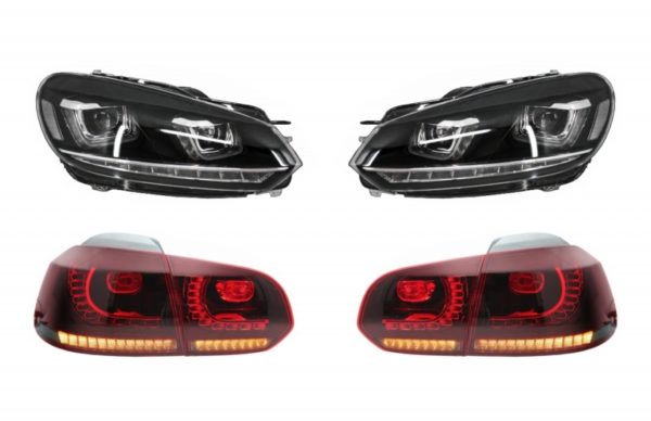 RHD Frontlykter krom med baklys Full LED egnet for VW Golf 6 VI (2008-2013) LED flytende svinglys R20 U-Design |