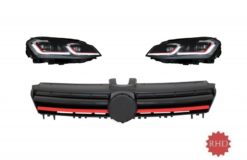 RHD frontlykter LED sekvensielt dynamisk blinklys med gitter egnet for VW Golf 7 VII (2013-2017) R Look Red