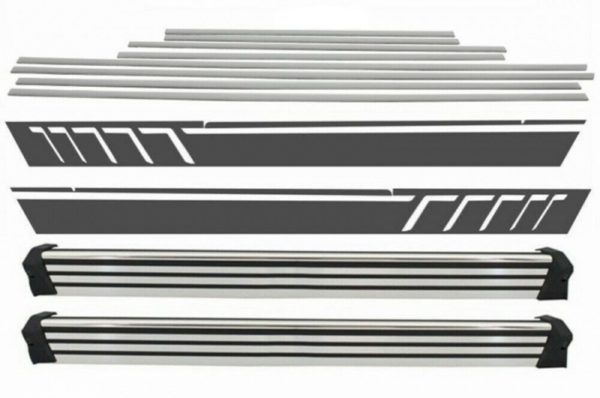 Stigtrinn med Pyntelister Børstet Aluminium og Sideoverføringsmerker Vinyl Matte Sort - Mercedes G-Klasse W463 (1989-2017) |