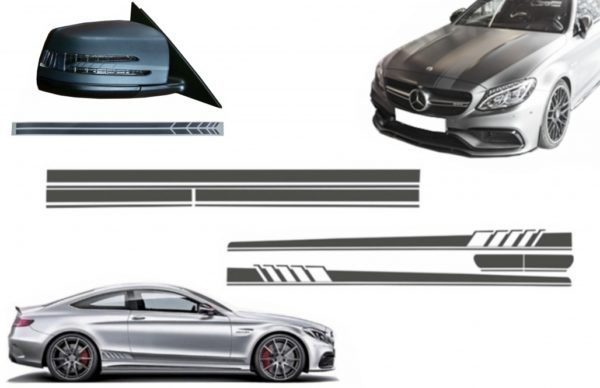 Sett klistremerke, sidedekor og øvre pansertak Bakluke og klistremerkespeil mørk grå egnet for MERCEDES C205 Coupe A205 Cabriolet (2014-2016) A45 Design Edition 1