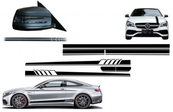 Sett klistremerke-sidedekor og øvre pansertak Bakluke og klistremerkespeil Svart egnet for MERCEDES C205 Coupe A205 Cabriolet (2014-2016) A45 Design Edition 1 |