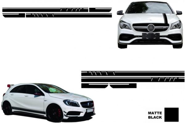 Sett Sticker Side Decals & Øvre panser Tak Bakluke Matt Svart egnet for MERCEDES Benz CLA W117 C117 X117 (13-16) W176 (12-18) 45 A-Design Edition 1