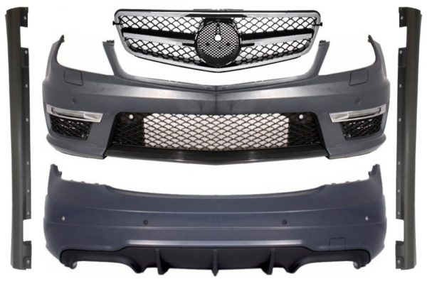 - Mercedes C-Klasse W204 C204 Facelift C63 Design Stylingsett med Front Grille Sport sort Glossy & Chrom