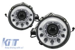 Passer for MERCEDES W463 G-Klasse 1989-2012 Black Bi-Xenon Look LED-frontlykter M-Design Chrom