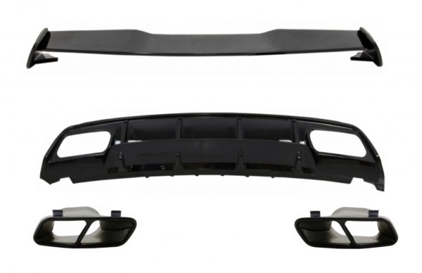 Valance bakre diffuser egnet for MERCEDES W176 A-klasse (2012-2018) med eksospottespisser og takluke Spoiler A45 Design Facelift Black Edition |
