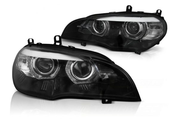 Xenon Frontlykter Angel Eyes 3D LED DRL egnet for BMW X5 E70 (2007-2013) Svart