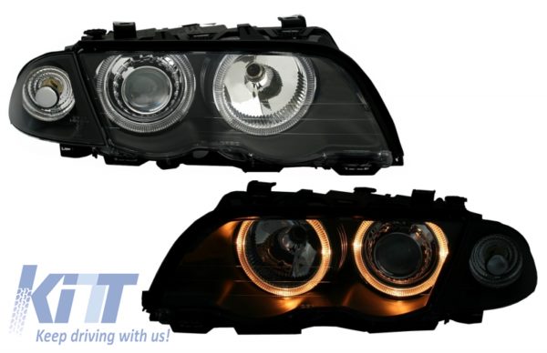 Frontlykter egnet for BMW 3-serie E46 Limousine Touring (05.1998-08.2001) Angel Eyes Black |